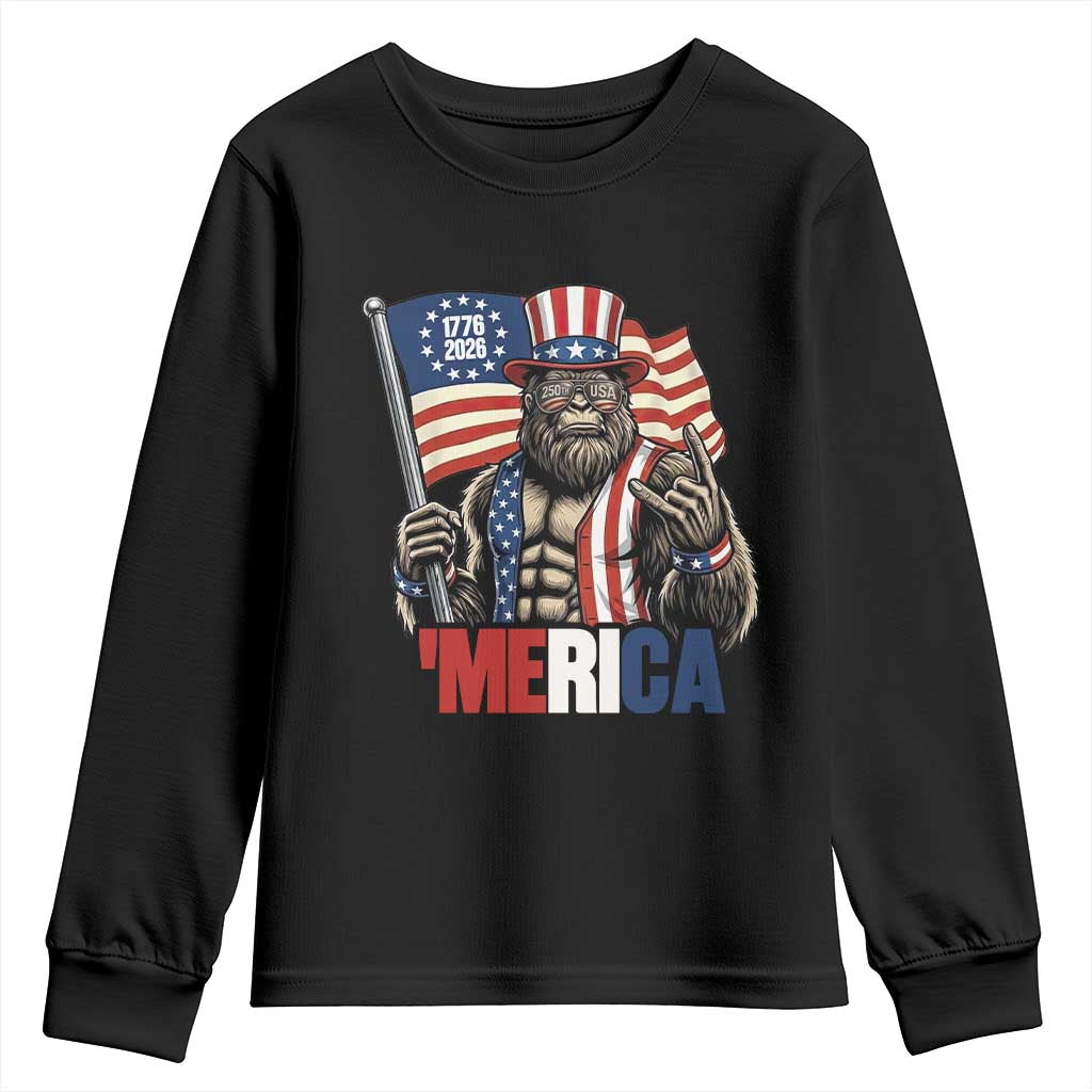 Funny Patriotic Bigfoot Merica Rock Youth Sweatshirt USA 250th Anniversary