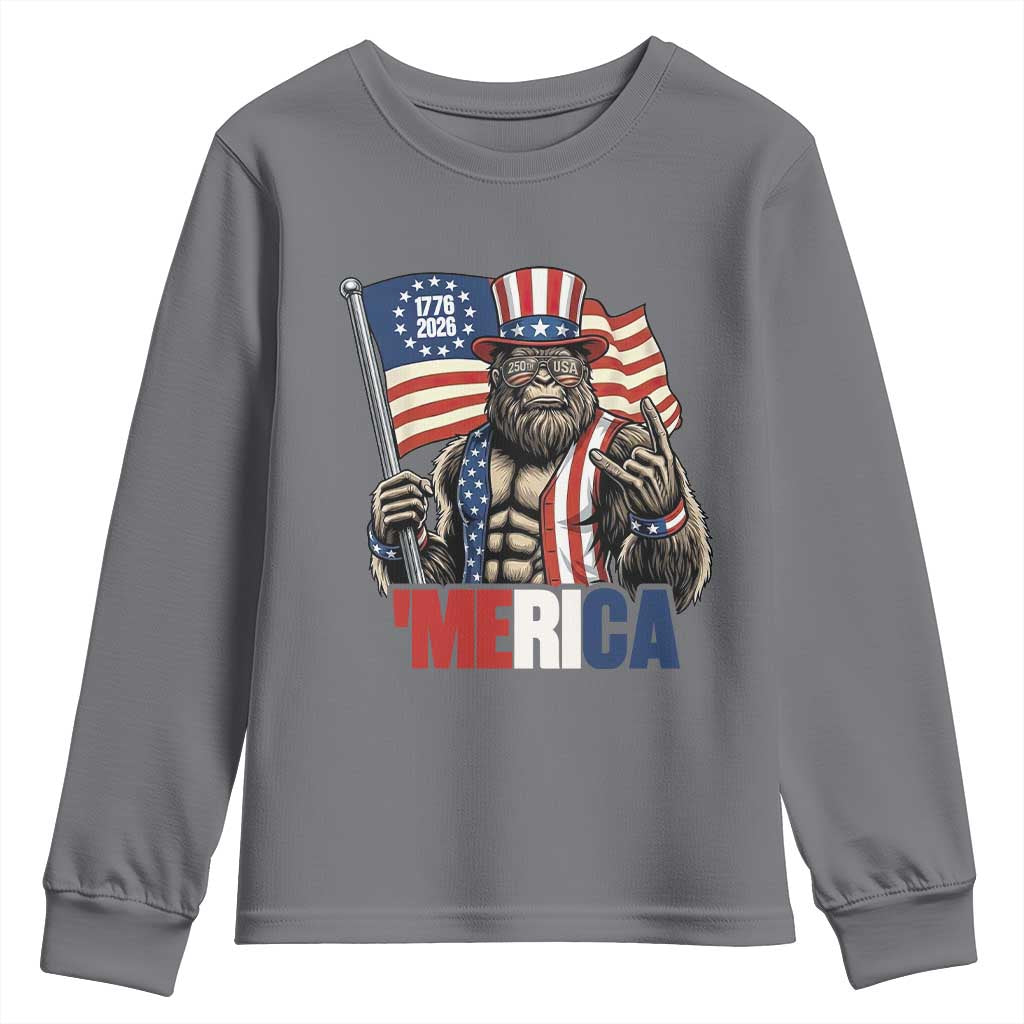 Funny Patriotic Bigfoot Merica Rock Youth Sweatshirt USA 250th Anniversary