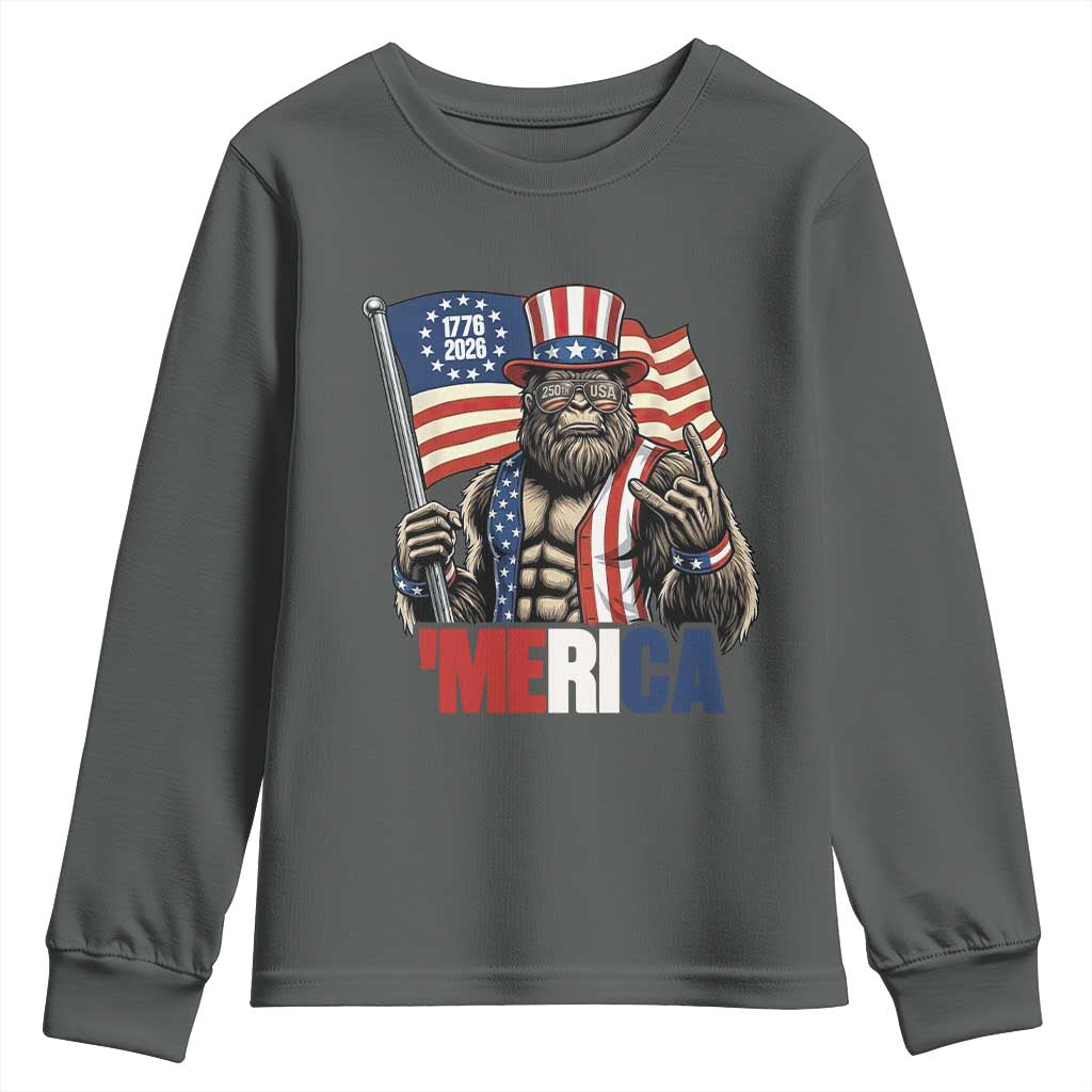 Funny Patriotic Bigfoot Merica Rock Youth Sweatshirt USA 250th Anniversary