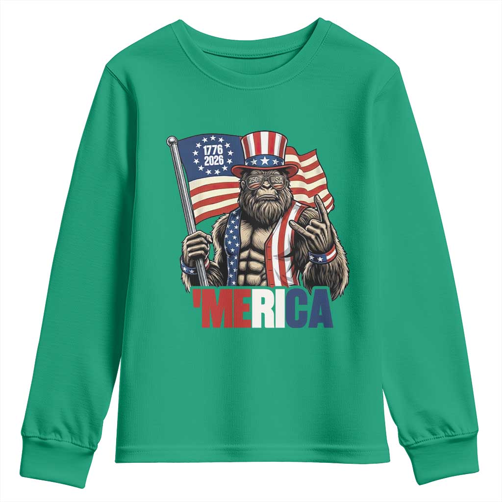 Funny Patriotic Bigfoot Merica Rock Youth Sweatshirt USA 250th Anniversary