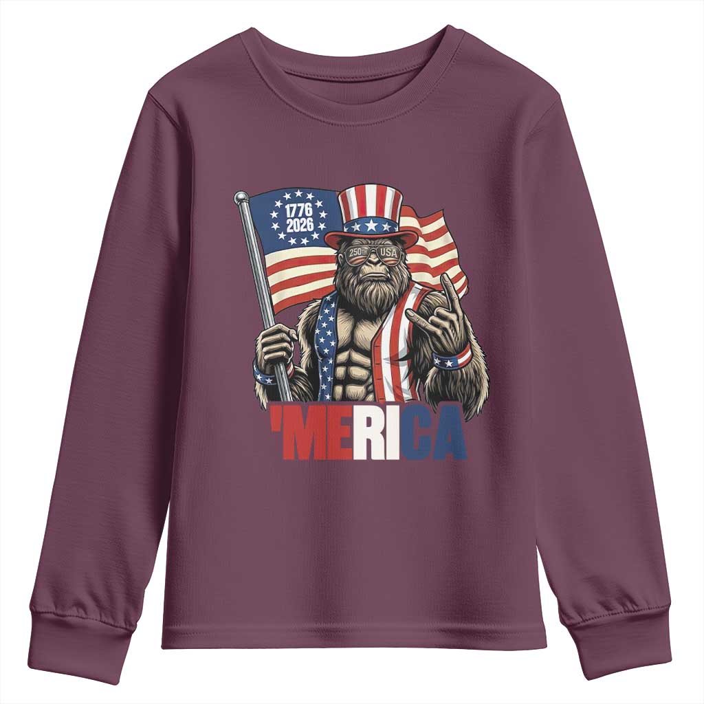Funny Patriotic Bigfoot Merica Rock Youth Sweatshirt USA 250th Anniversary