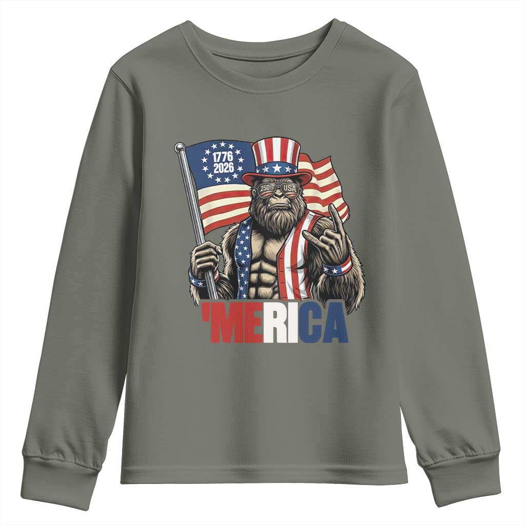 Funny Patriotic Bigfoot Merica Rock Youth Sweatshirt USA 250th Anniversary