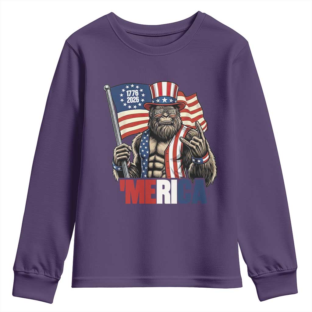 Funny Patriotic Bigfoot Merica Rock Youth Sweatshirt USA 250th Anniversary