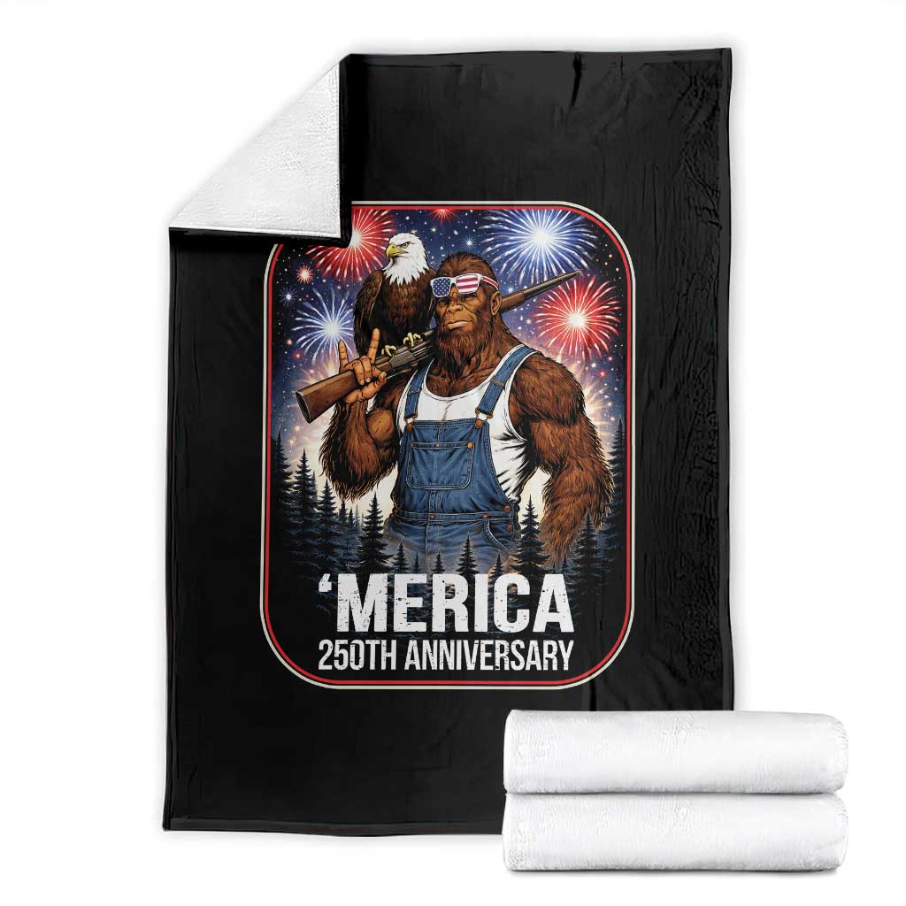Funny Bigfoot America 250 Years Of American Freedom Throw Blanket