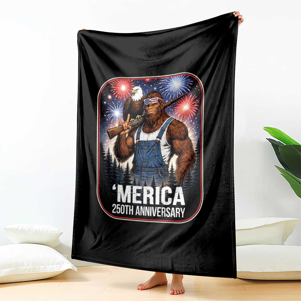 Funny Bigfoot America 250 Years Of American Freedom Throw Blanket