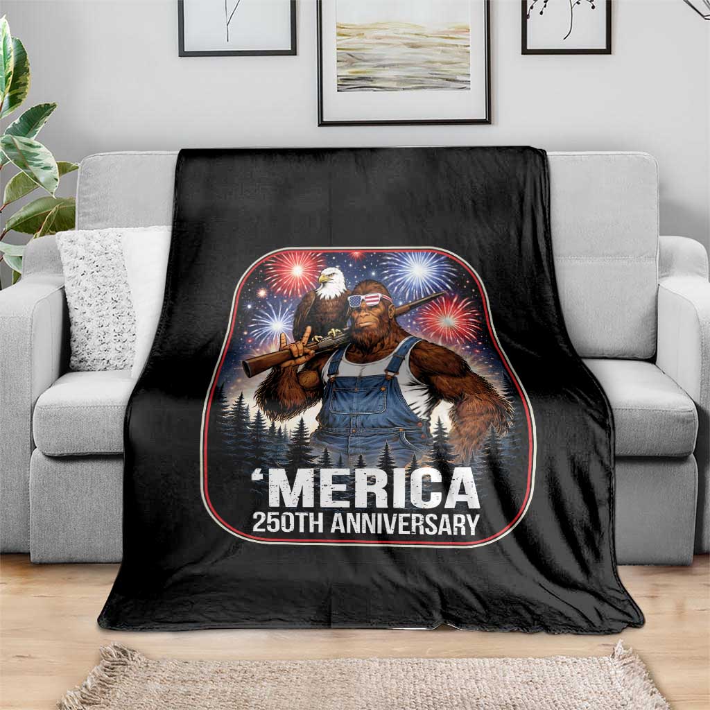 Funny Bigfoot America 250 Years Of American Freedom Throw Blanket