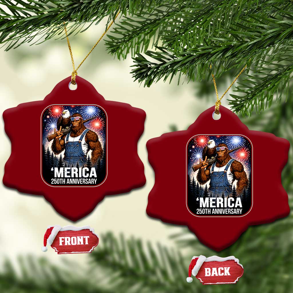 Funny Bigfoot America 250 Years Of American Freedom Ceramic Ornament