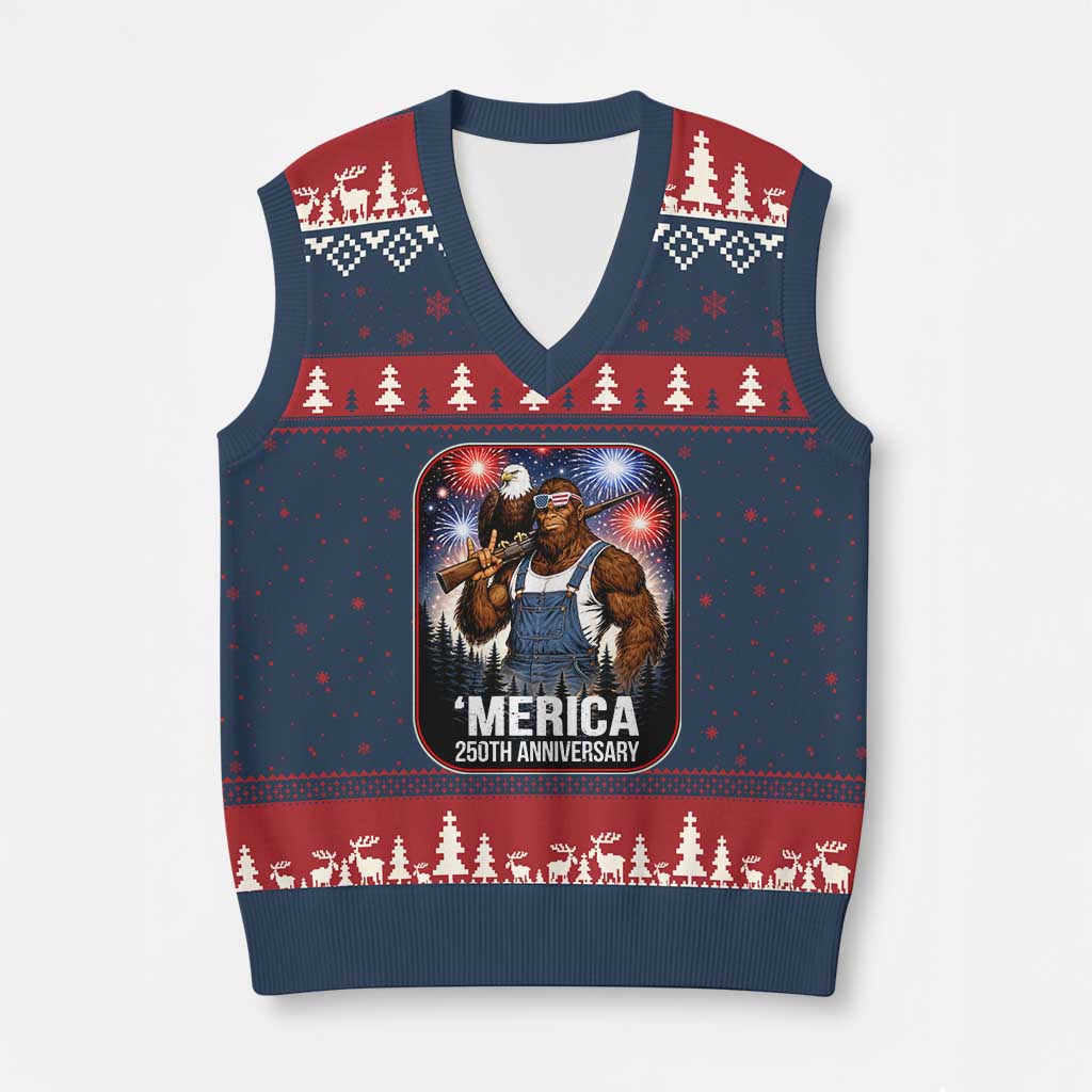 Funny Bigfoot America 250 Years Of American Freedom V-Neck Knit Sweater Vest