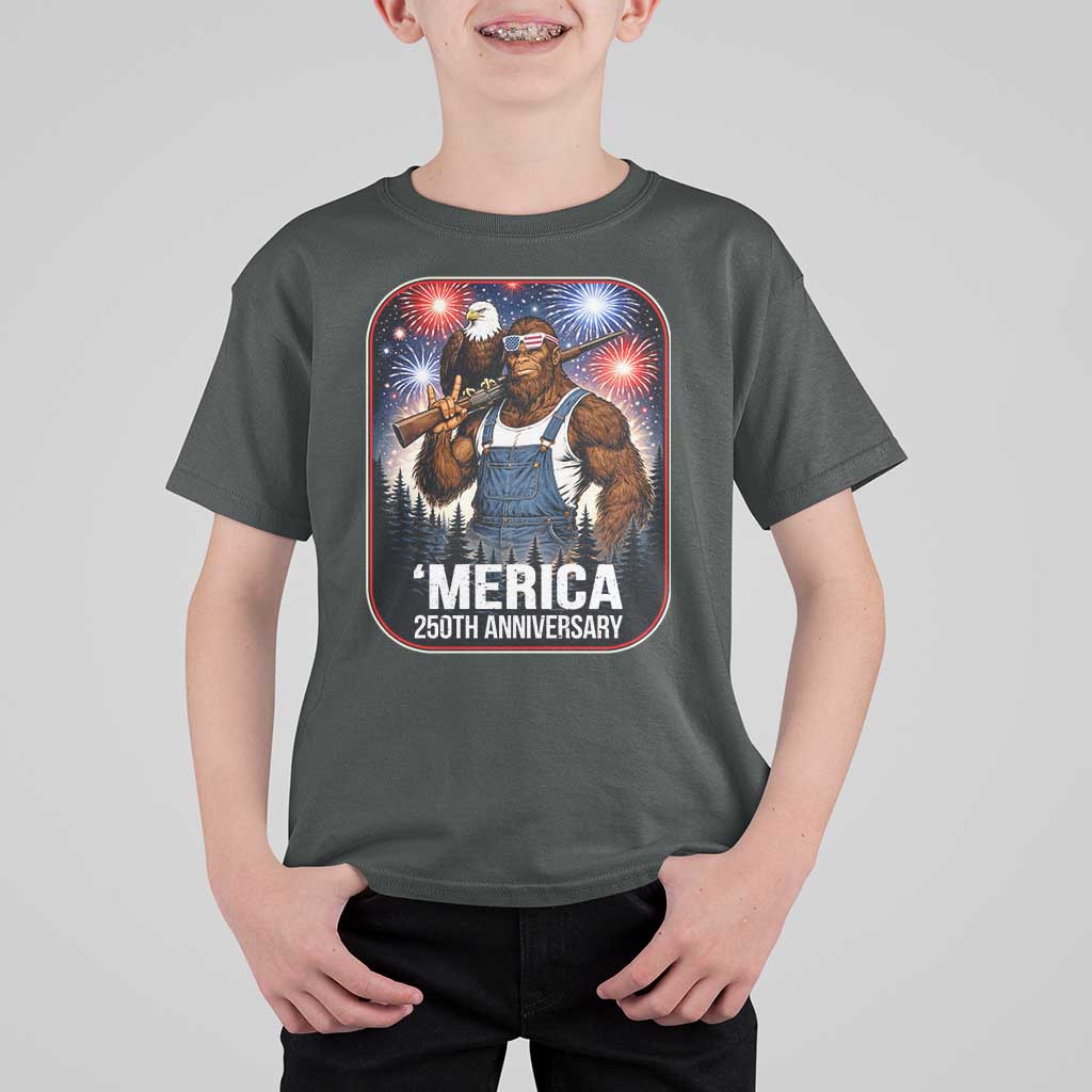 Funny Bigfoot America 250 Years Of American Freedom T Shirt For Kid