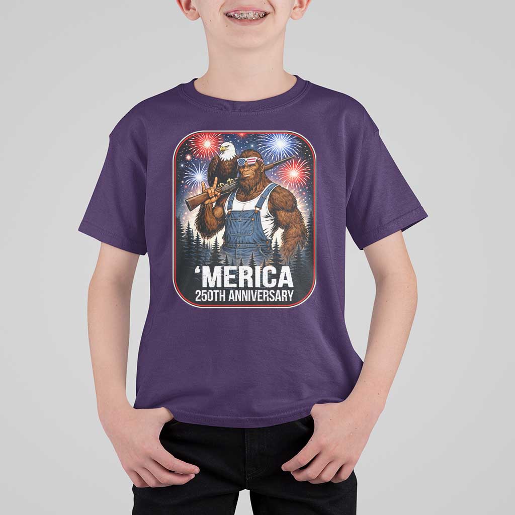 Funny Bigfoot America 250 Years Of American Freedom T Shirt For Kid
