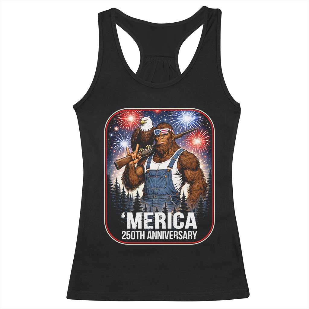 Funny Bigfoot America 250 Years Of American Freedom Racerback Tank Top
