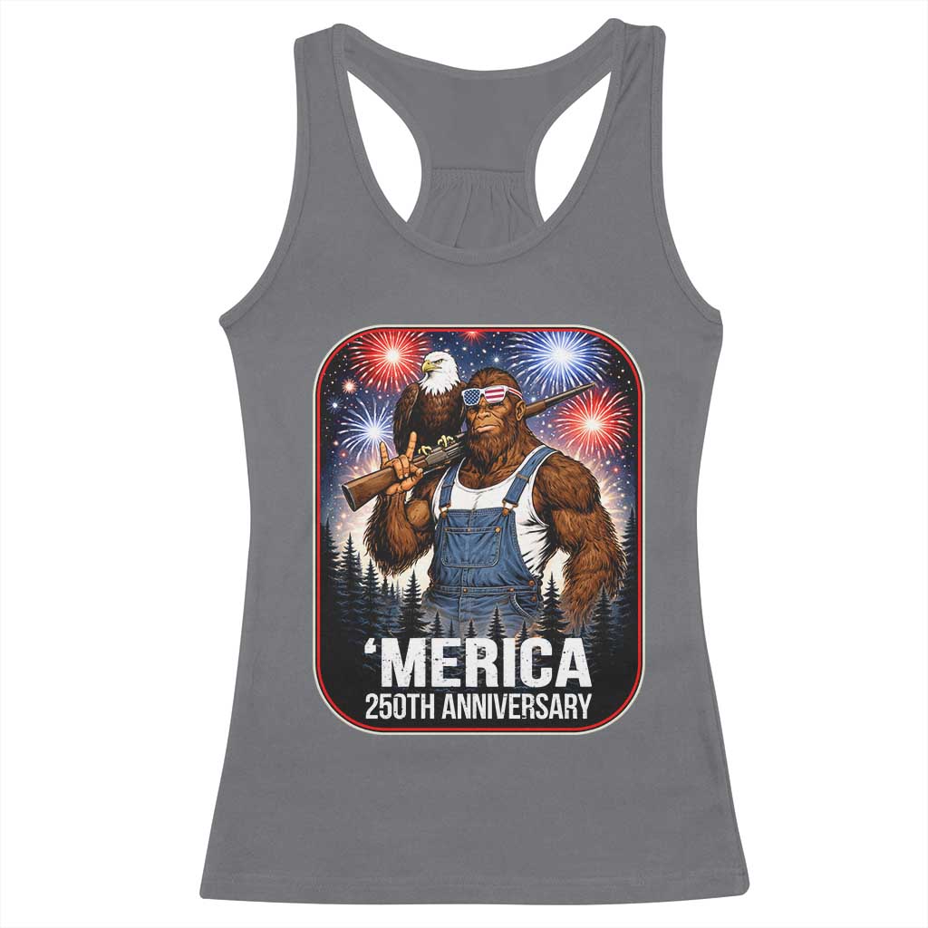 Funny Bigfoot America 250 Years Of American Freedom Racerback Tank Top