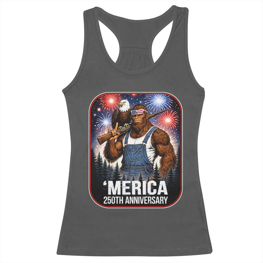 Funny Bigfoot America 250 Years Of American Freedom Racerback Tank Top