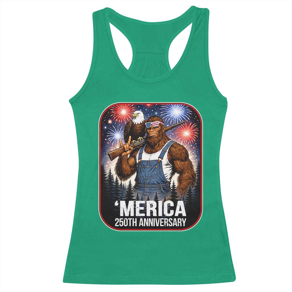 Funny Bigfoot America 250 Years Of American Freedom Racerback Tank Top