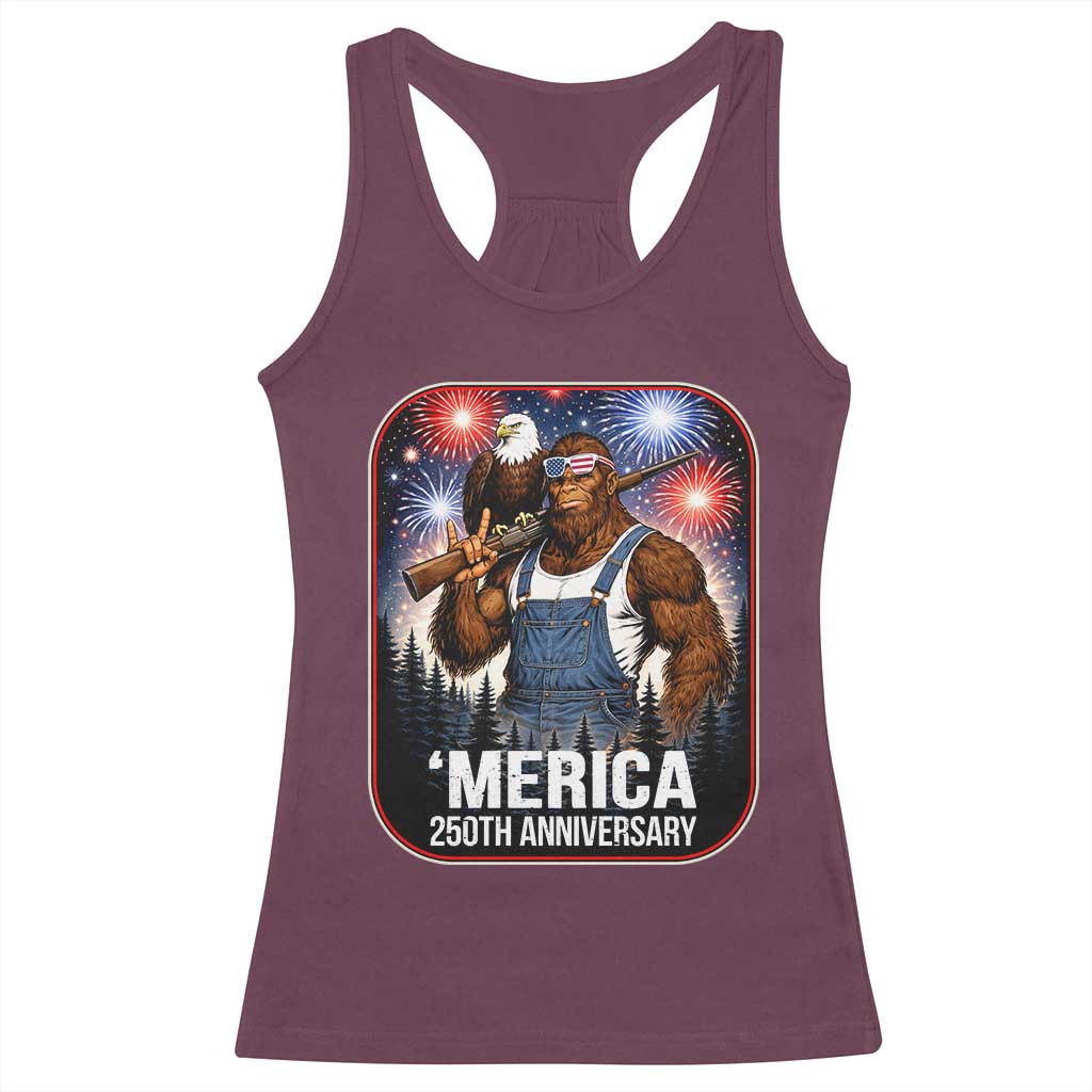 Funny Bigfoot America 250 Years Of American Freedom Racerback Tank Top