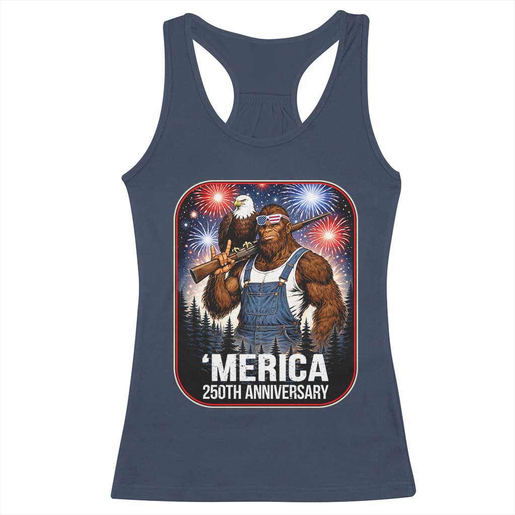 Funny Bigfoot America 250 Years Of American Freedom Racerback Tank Top