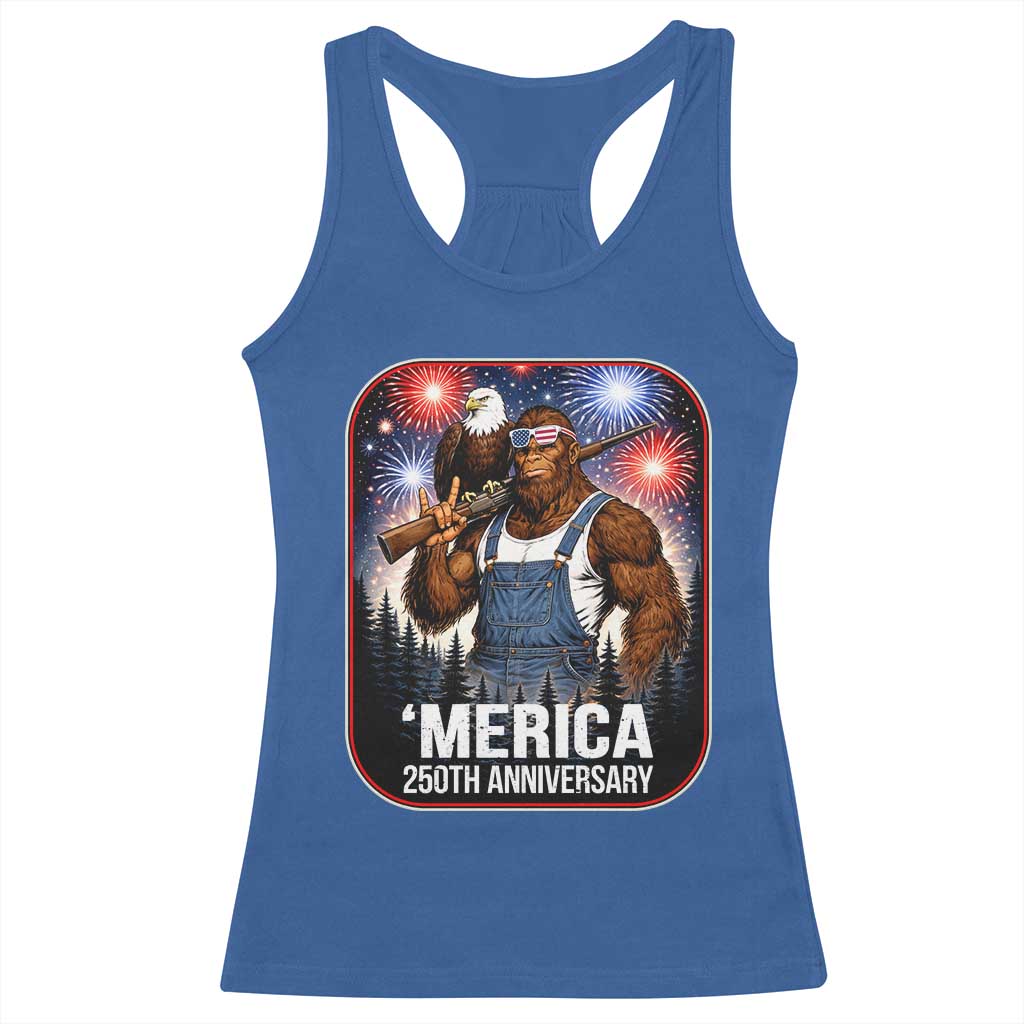 Funny Bigfoot America 250 Years Of American Freedom Racerback Tank Top