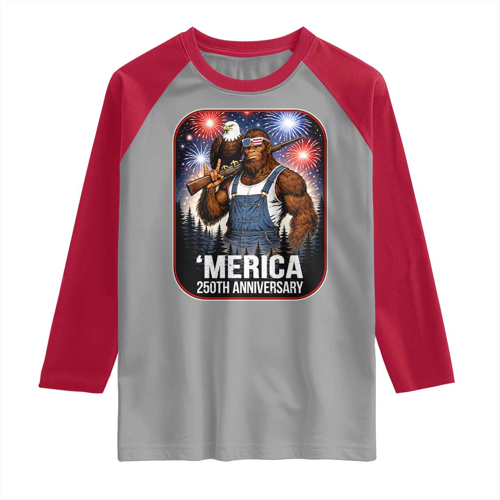 Funny Bigfoot America 250 Years Of American Freedom Raglan Shirt