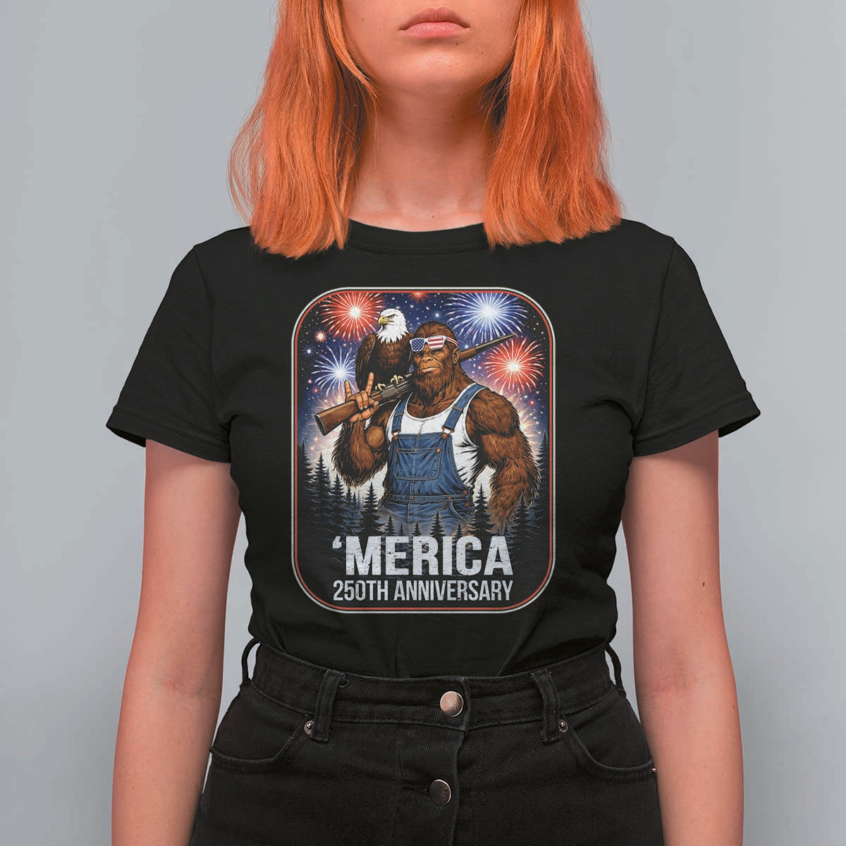 Funny Bigfoot America 250 Years Of American Freedom T Shirt For Women