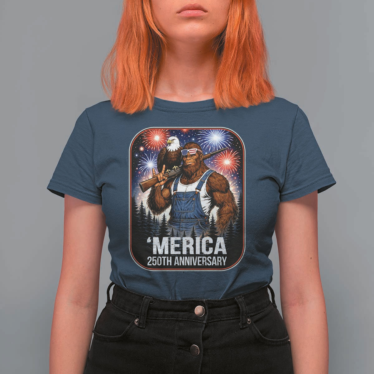 Funny Bigfoot America 250 Years Of American Freedom T Shirt For Women