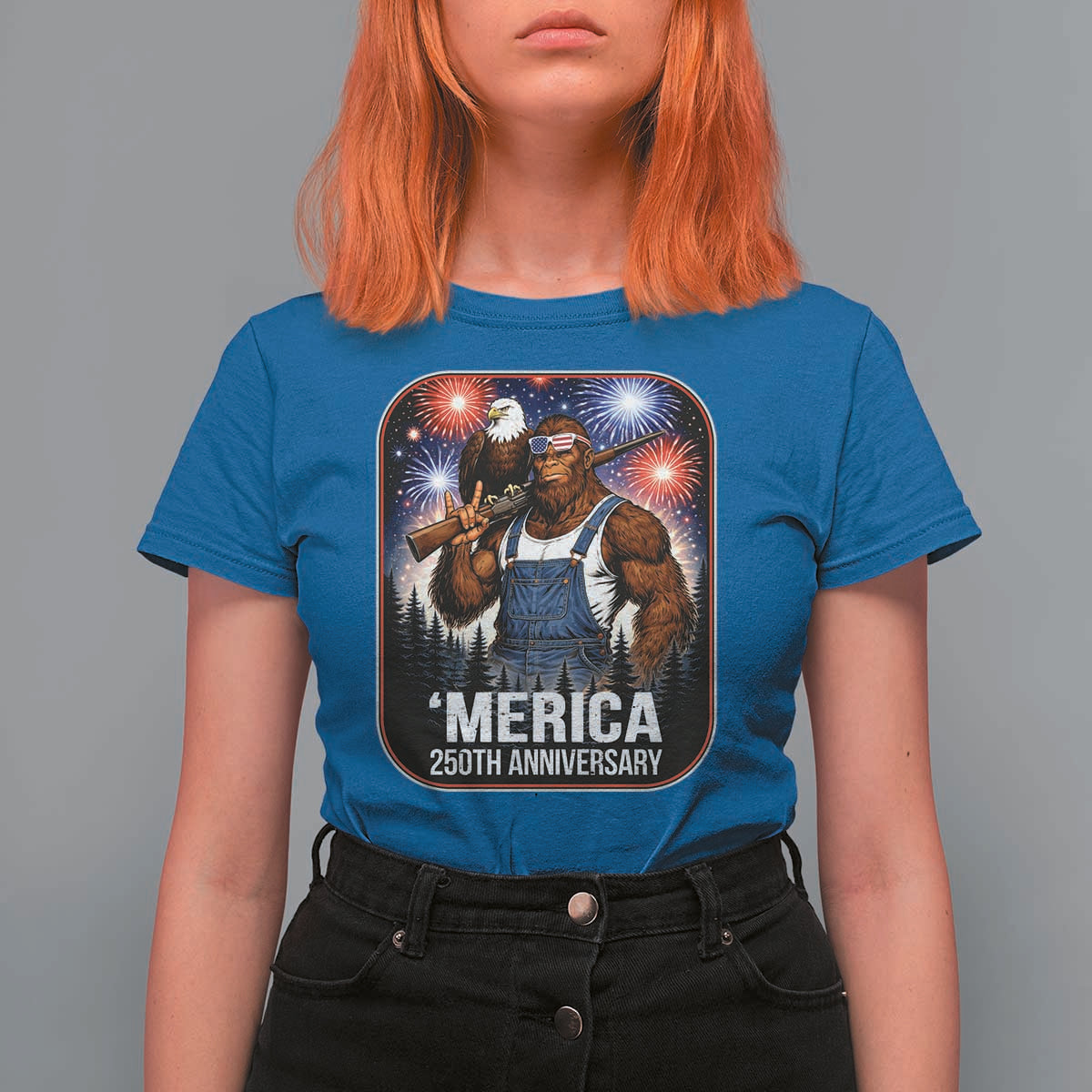 Funny Bigfoot America 250 Years Of American Freedom T Shirt For Women