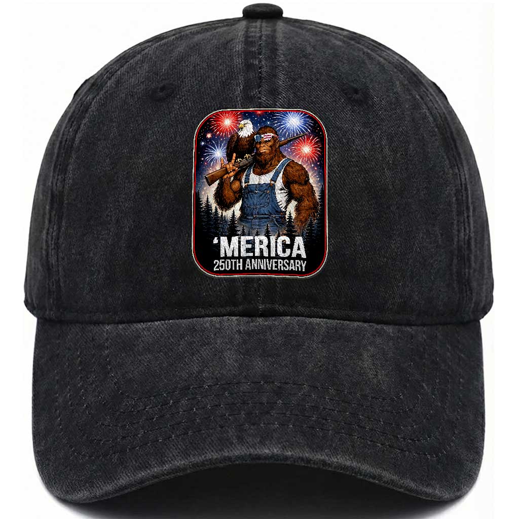 Funny Bigfoot America 250 Years Of American Freedom Washed Cotton Baseball Cap