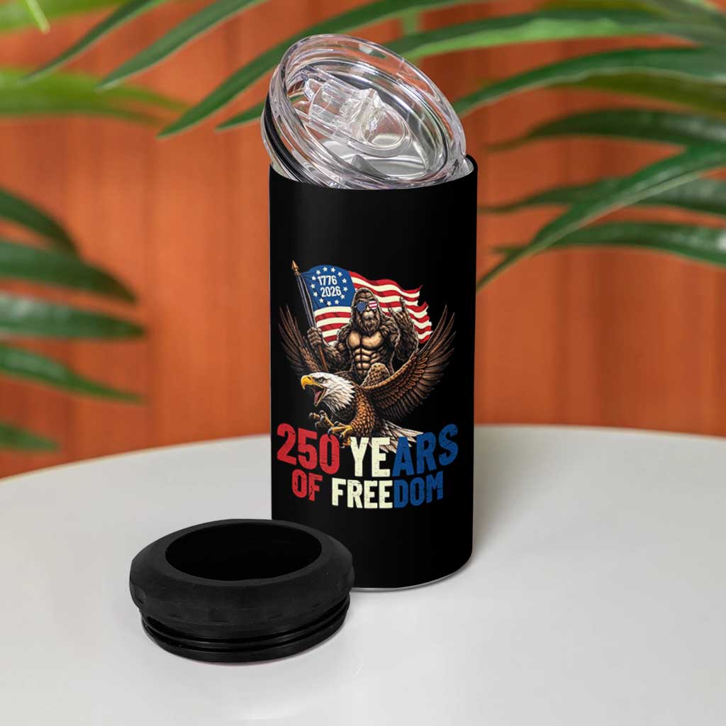 Funny Patriotic Bigfoot 4 in 1 Can Cooler Tumbler 250 Years Of American Freedom