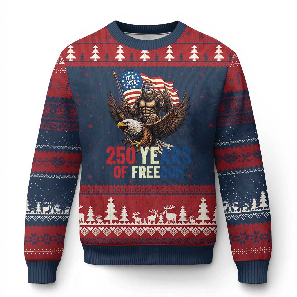 Funny Patriotic Bigfoot Ugly Christmas Sweater 250 Years Of American Freedom