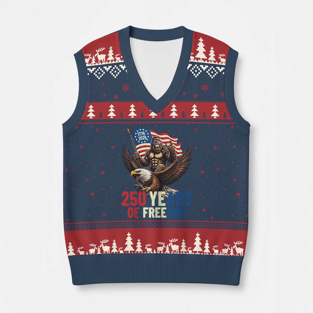 Funny Patriotic Bigfoot V-Neck Knit Sweater Vest 250 Years Of American Freedom