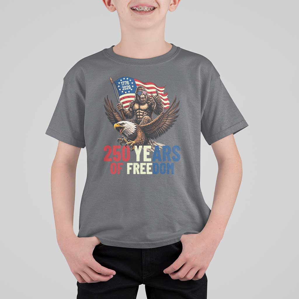 Funny Patriotic Bigfoot T Shirt For Kid 250 Years Of American Freedom