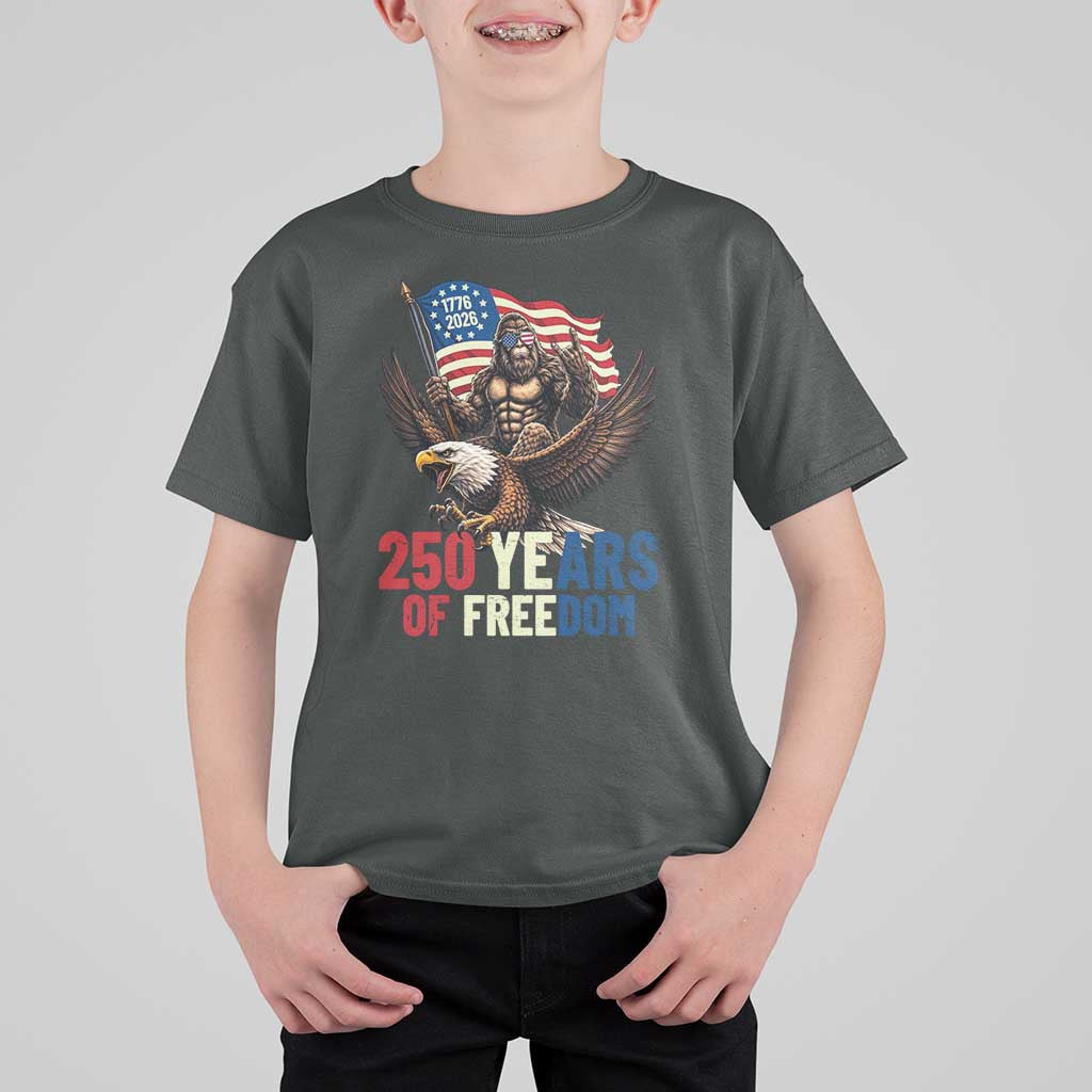 Funny Patriotic Bigfoot T Shirt For Kid 250 Years Of American Freedom