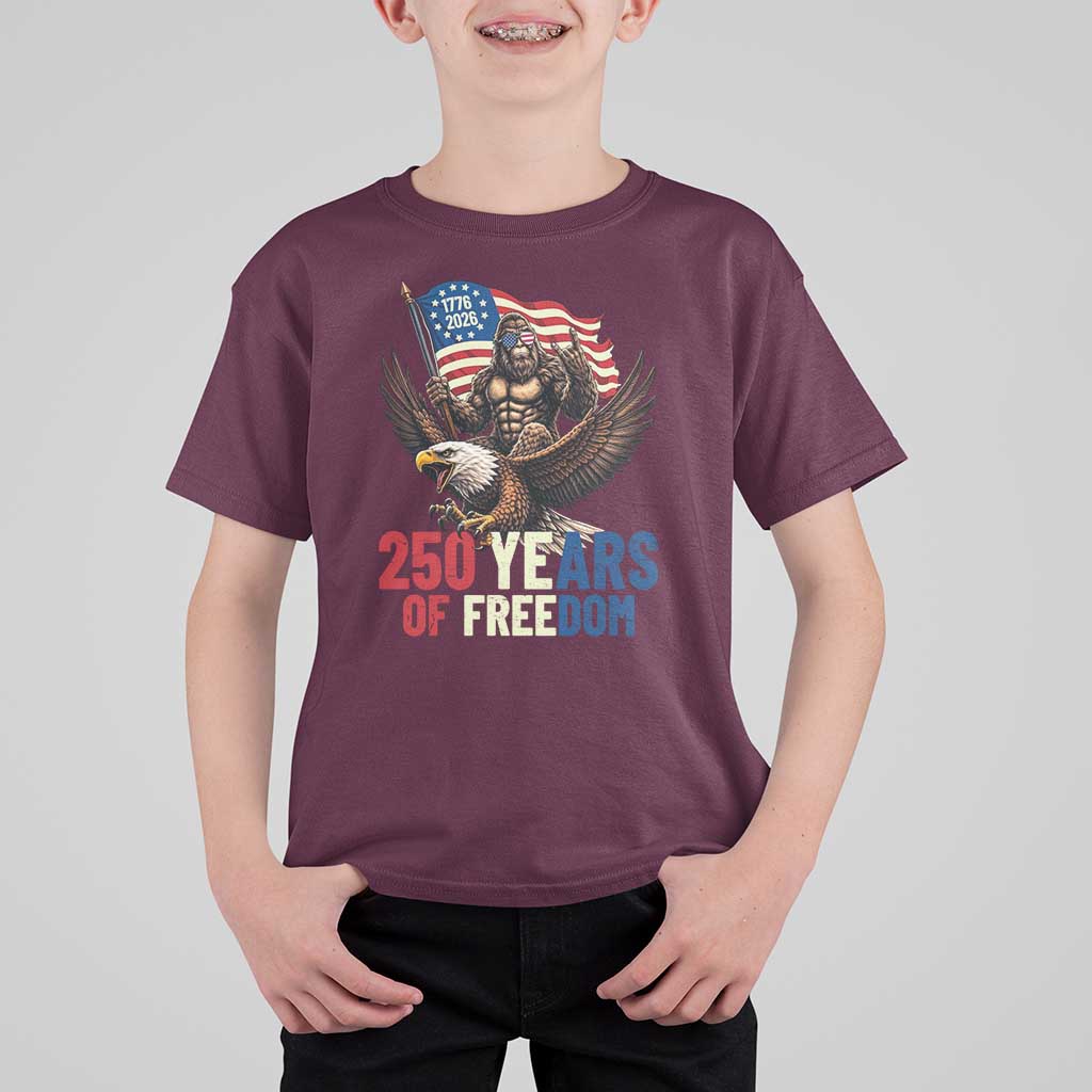 Funny Patriotic Bigfoot T Shirt For Kid 250 Years Of American Freedom