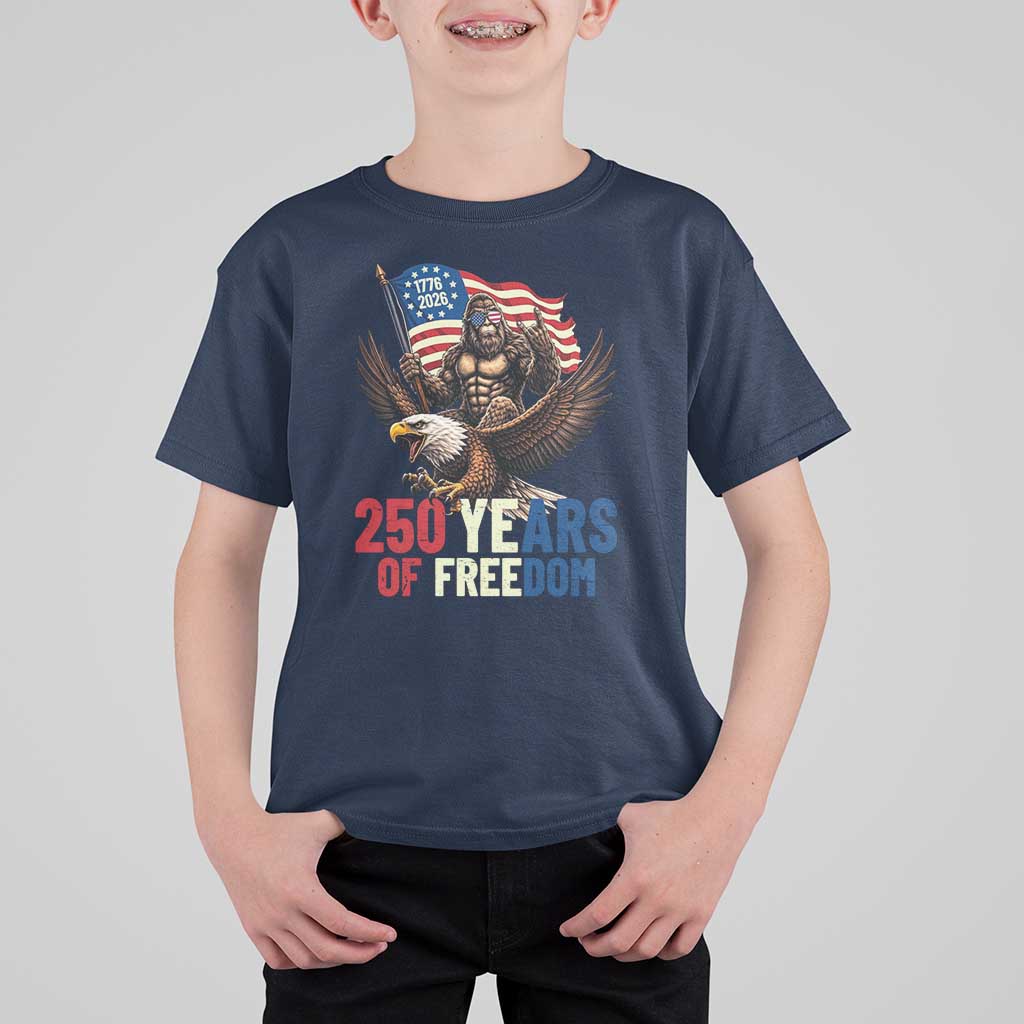 Funny Patriotic Bigfoot T Shirt For Kid 250 Years Of American Freedom