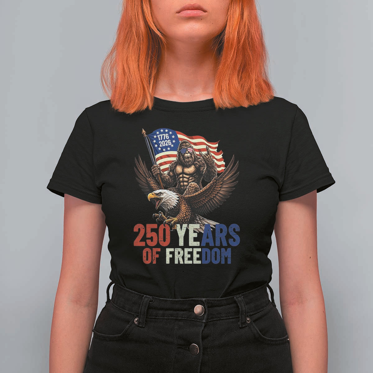 Funny Patriotic Bigfoot T Shirt For Women 250 Years Of American Freedom