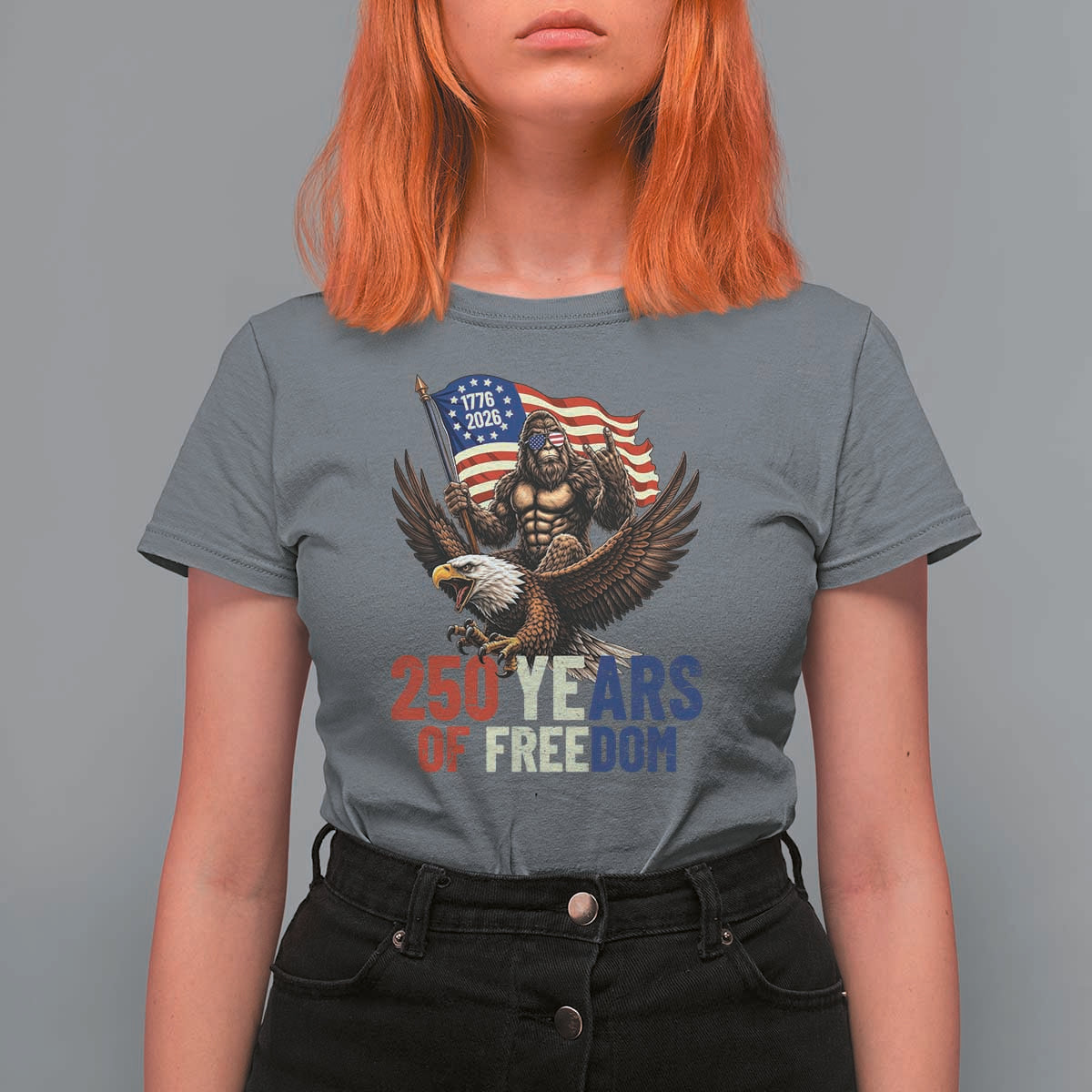 Funny Patriotic Bigfoot T Shirt For Women 250 Years Of American Freedom
