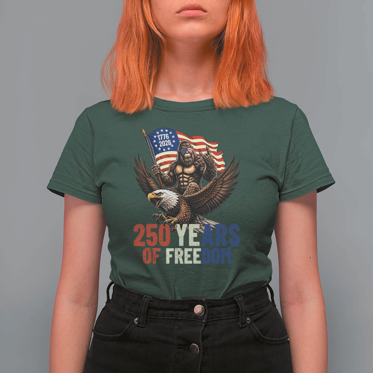 Funny Patriotic Bigfoot T Shirt For Women 250 Years Of American Freedom