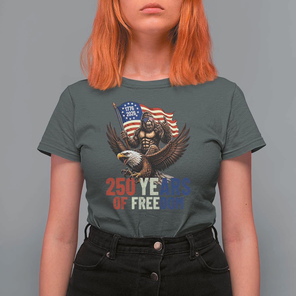 Funny Patriotic Bigfoot T Shirt For Women 250 Years Of American Freedom