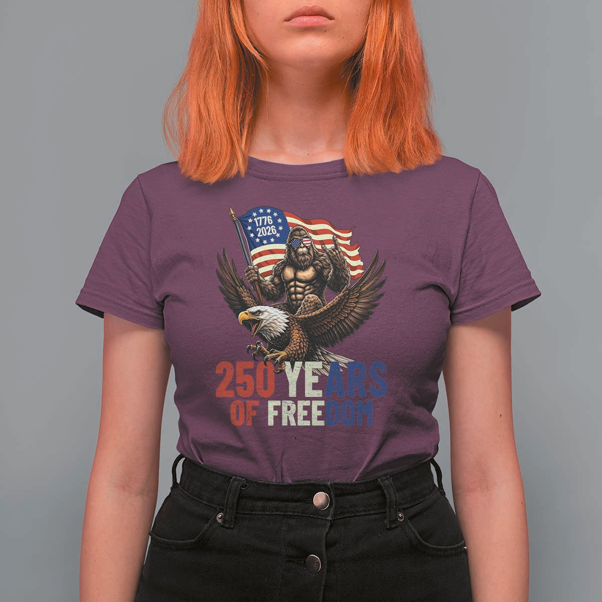 Funny Patriotic Bigfoot T Shirt For Women 250 Years Of American Freedom