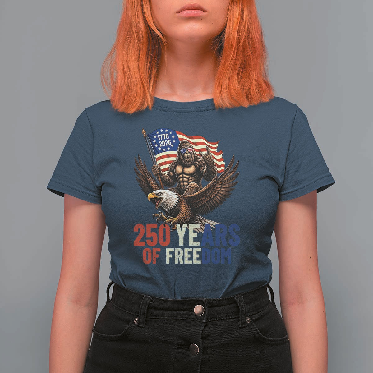 Funny Patriotic Bigfoot T Shirt For Women 250 Years Of American Freedom