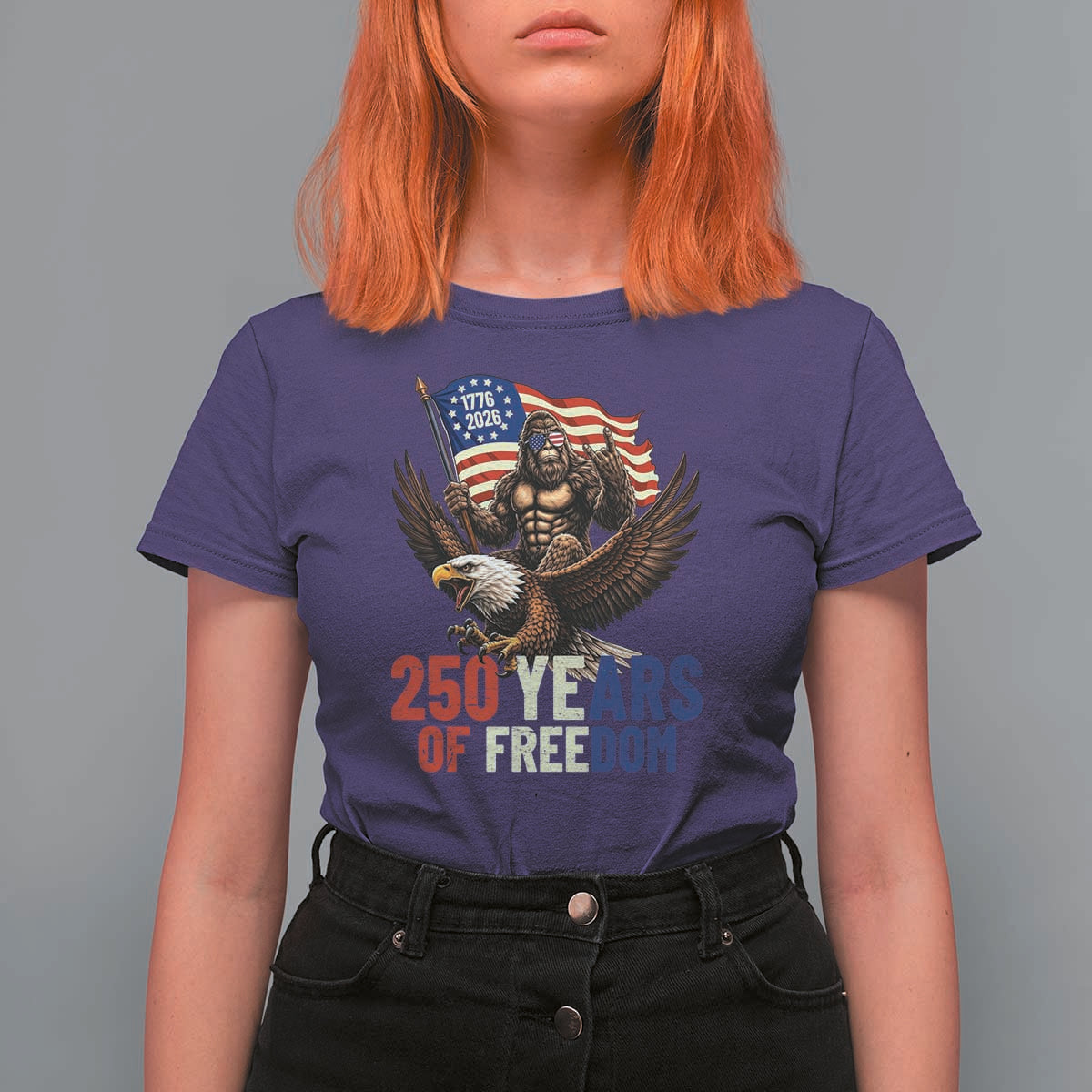 Funny Patriotic Bigfoot T Shirt For Women 250 Years Of American Freedom