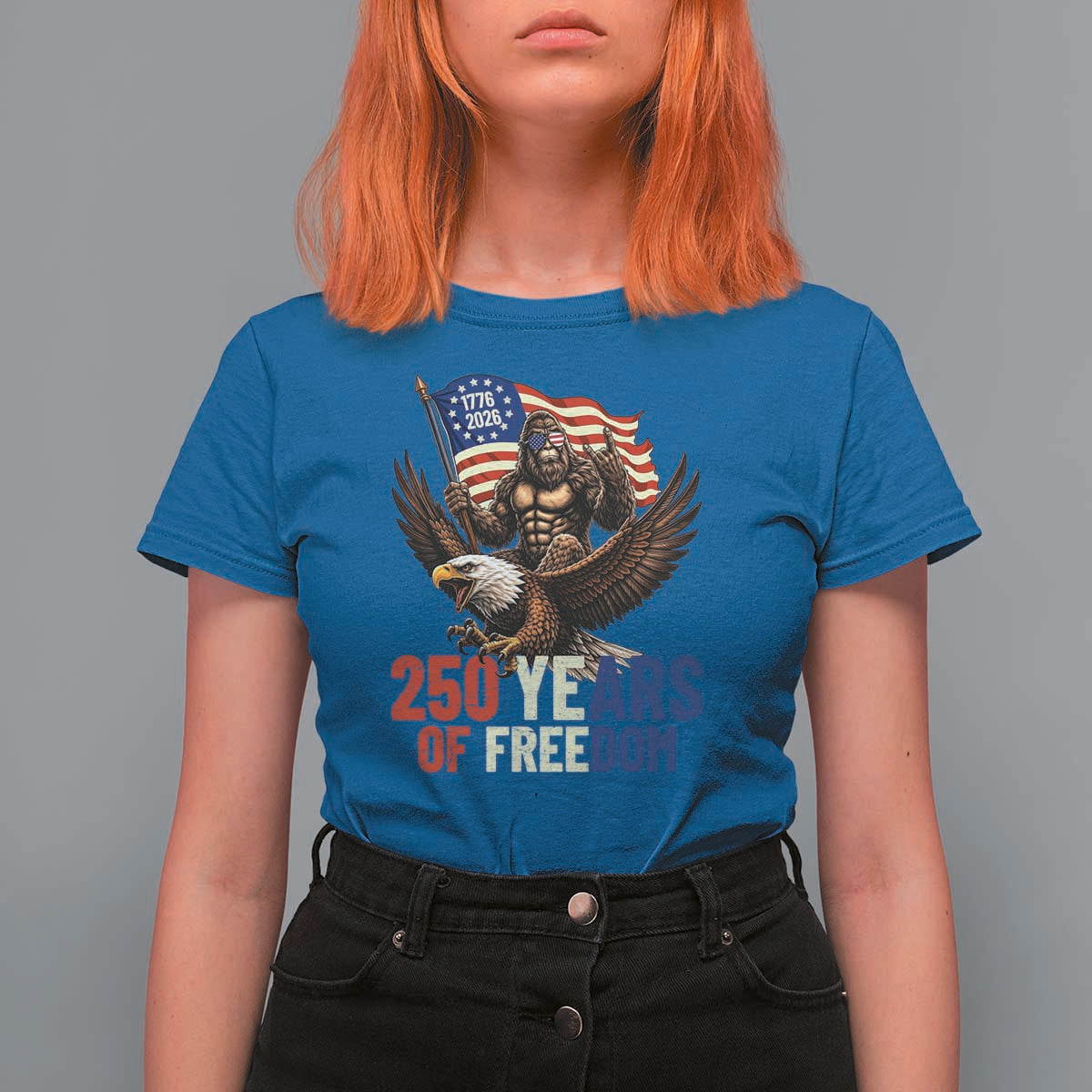 Funny Patriotic Bigfoot T Shirt For Women 250 Years Of American Freedom