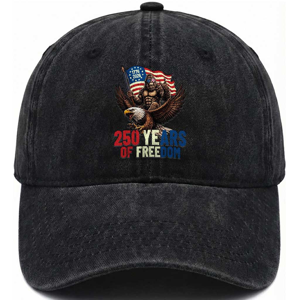 Funny Patriotic Bigfoot Washed Cotton Baseball Cap 250 Years Of American Freedom