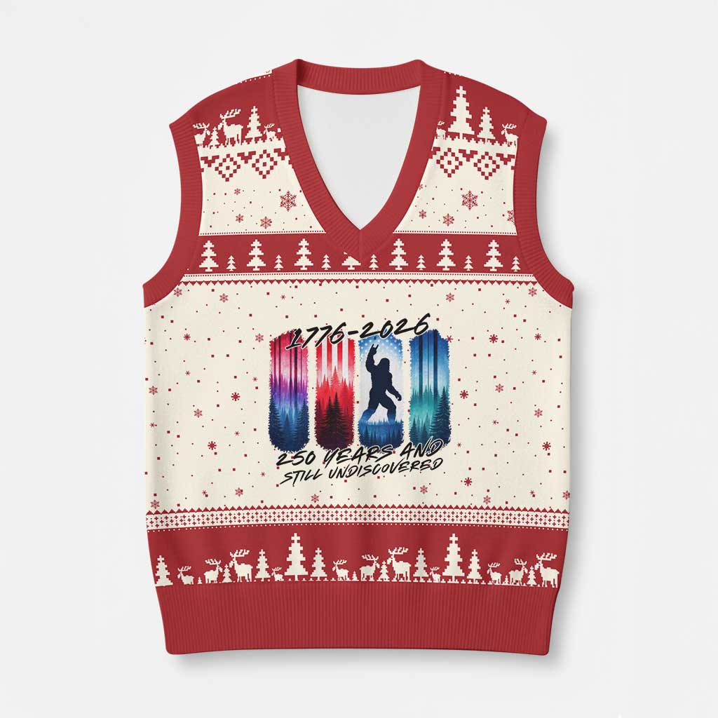 Funny Patriotic Bigfoot V-Neck Knit Sweater Vest 250 Years And Still Undiscovered