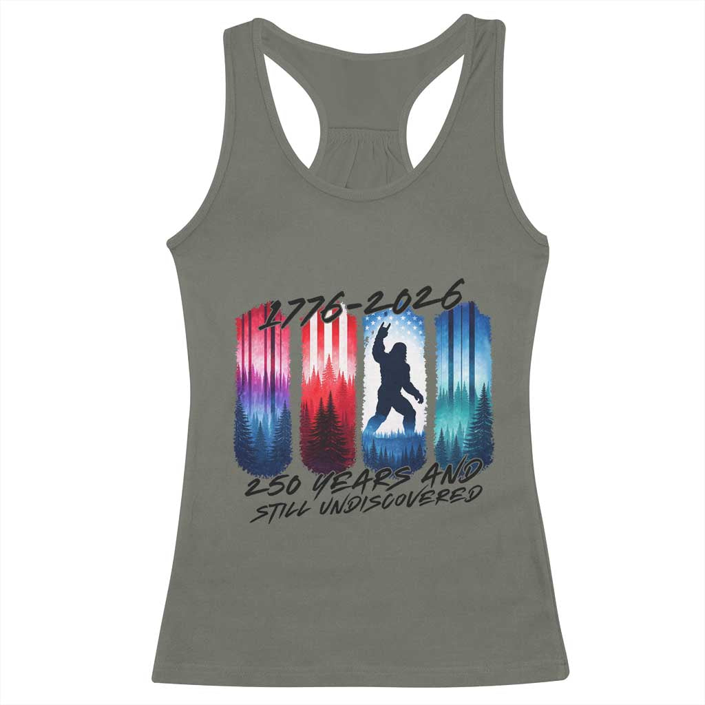 Funny Patriotic Bigfoot Racerback Tank Top 250 Years And Still Undiscovered