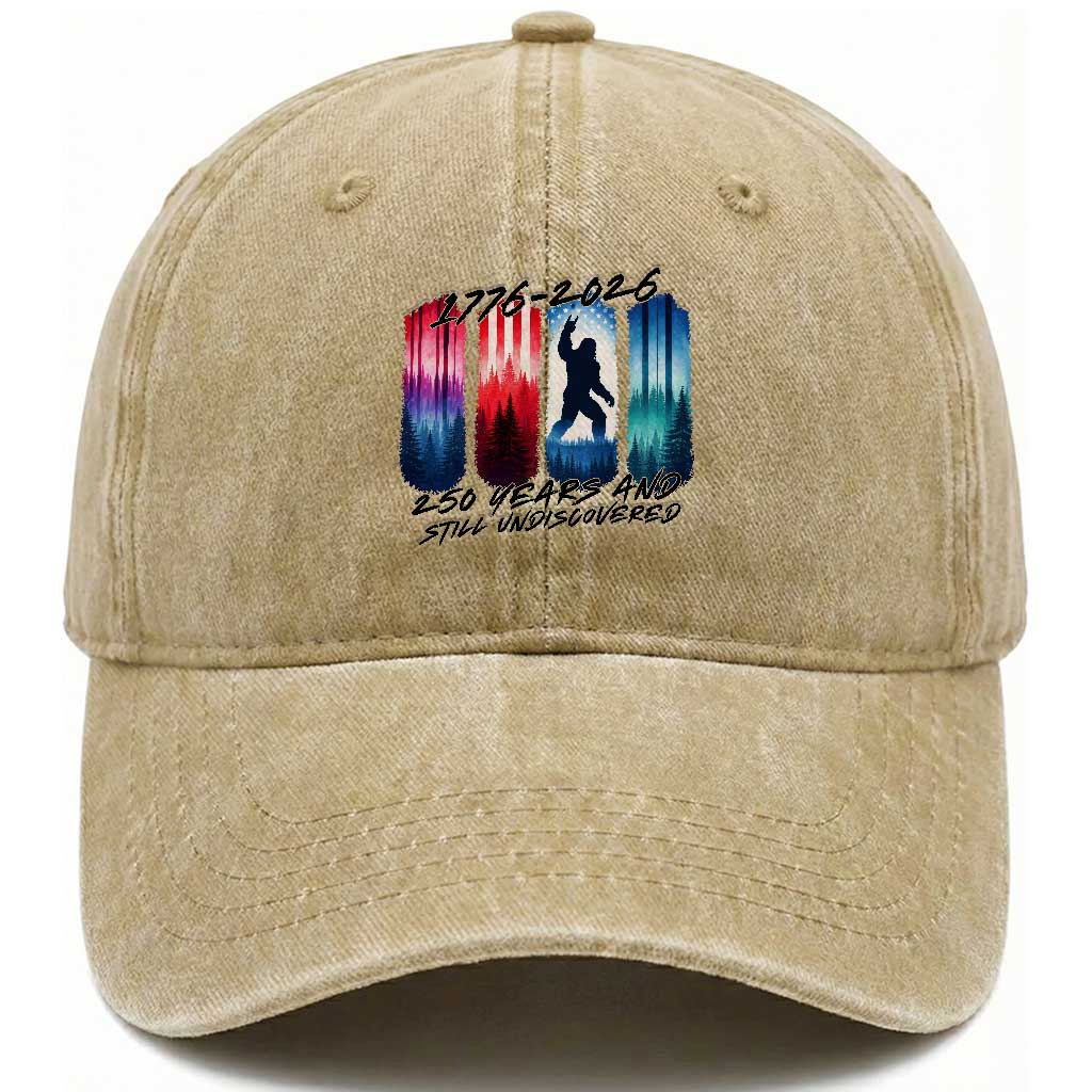 Funny Patriotic Bigfoot Washed Cotton Baseball Cap 250 Years And Still Undiscovered