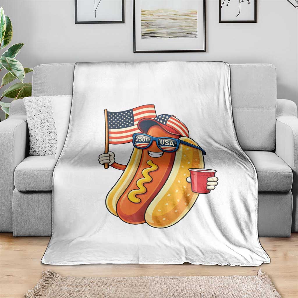 Funny Patriotic Hotdog Throw Blanket USA 250th Anniversary