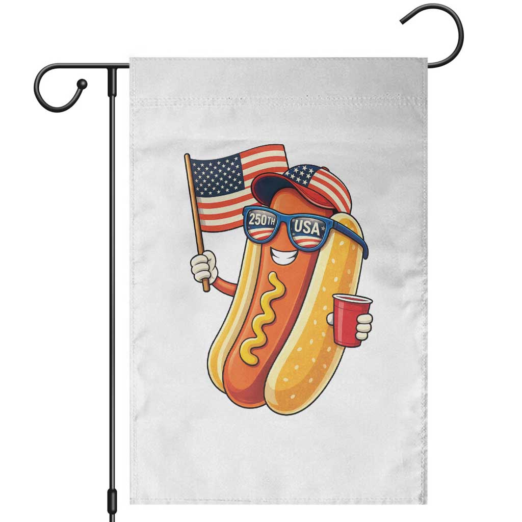 Funny Patriotic Hotdog Garden Flag USA 250th Anniversary