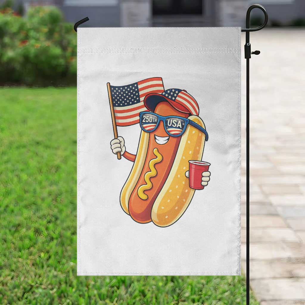 Funny Patriotic Hotdog Garden Flag USA 250th Anniversary