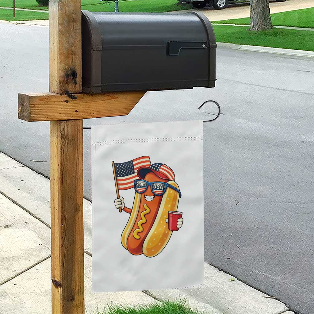 Funny Patriotic Hotdog Garden Flag USA 250th Anniversary