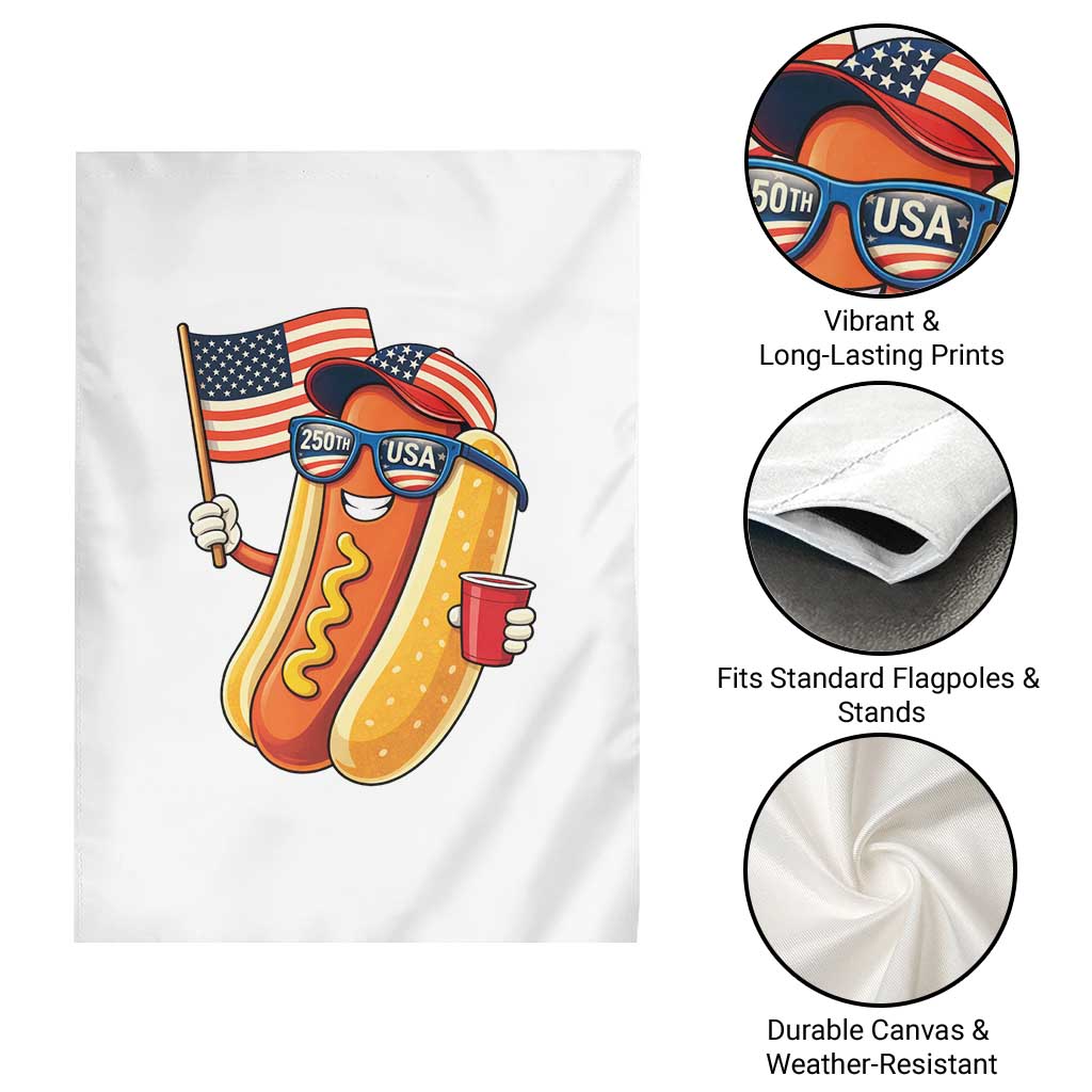 Funny Patriotic Hotdog Garden Flag USA 250th Anniversary